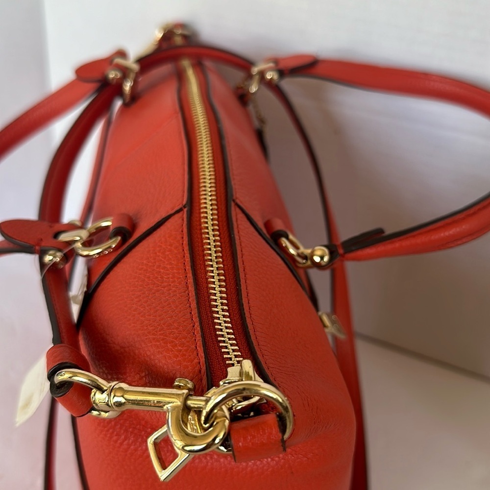 Coach Prairie Satchel Deep Coral Pebble Leather Medium Crossbody Bag - Picture 8 of 16